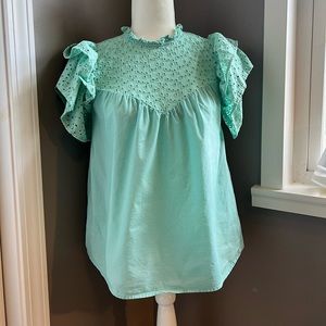 Teal Eyelet Blouse